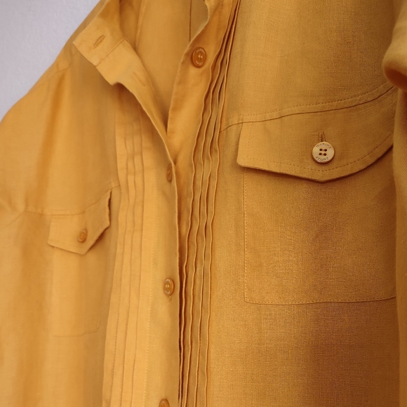 ‼️SOLD‼️ MARINA RINALDI Size US 12 Top 100% Linen Mango-Yellow Shirt Dress - Picture 7 of 16
